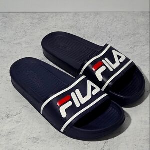 Fila Navy Slide Sleek Sandals UNISEX Mens 6, Women's Size 8